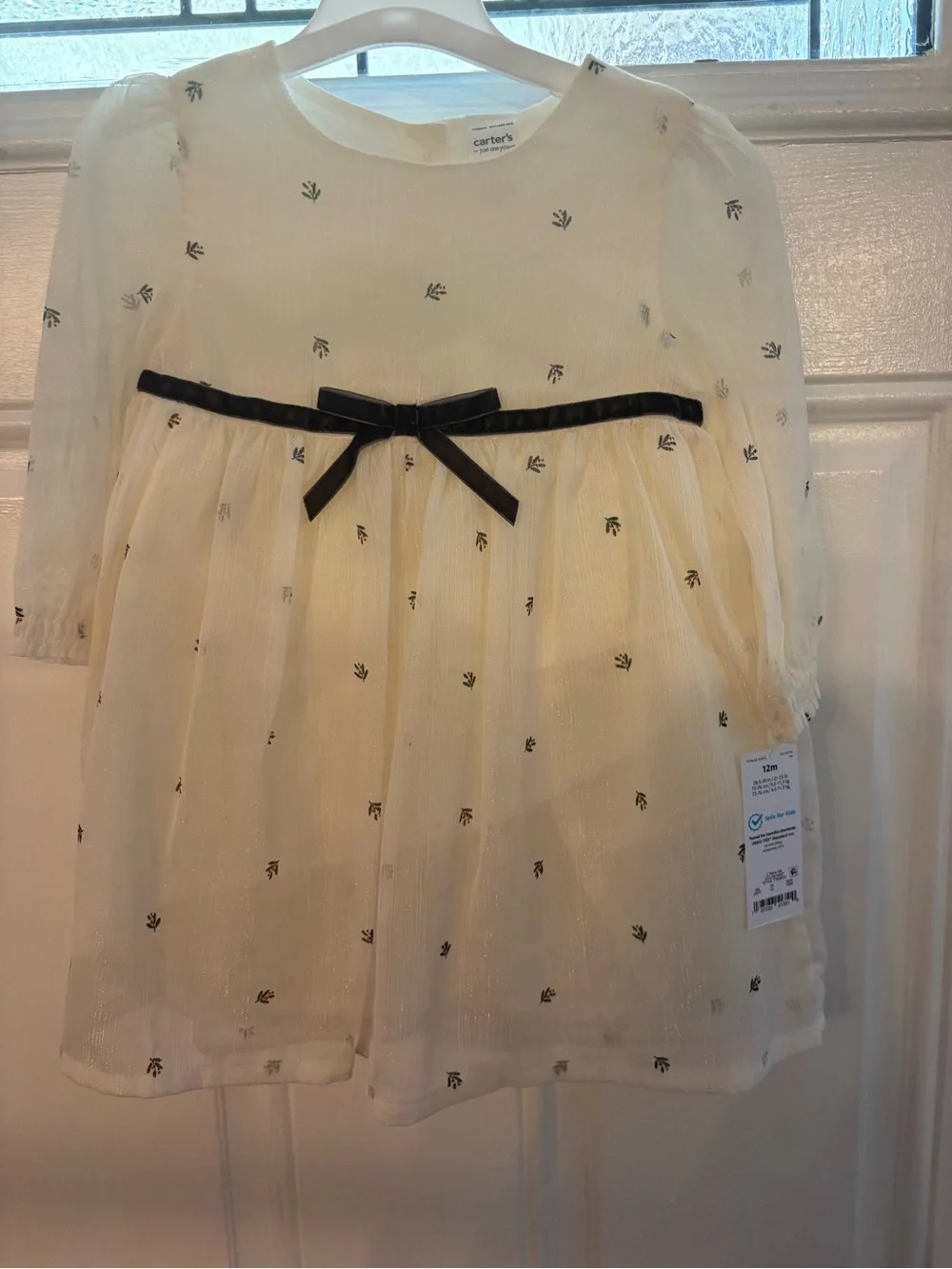 Carter's Cream Dress with Black Floral Accents and bow